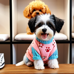 **

Handcrafted dog clothing boutique, showcasing unique designs, happy customers with stylish dogs, bright and inviting atmosphere.

**