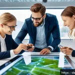 Home 20 웹 생태계의 비즈니스 지속 가능성 - A modern digital business office environment in Germany, showcasing diverse professionals collaborat...